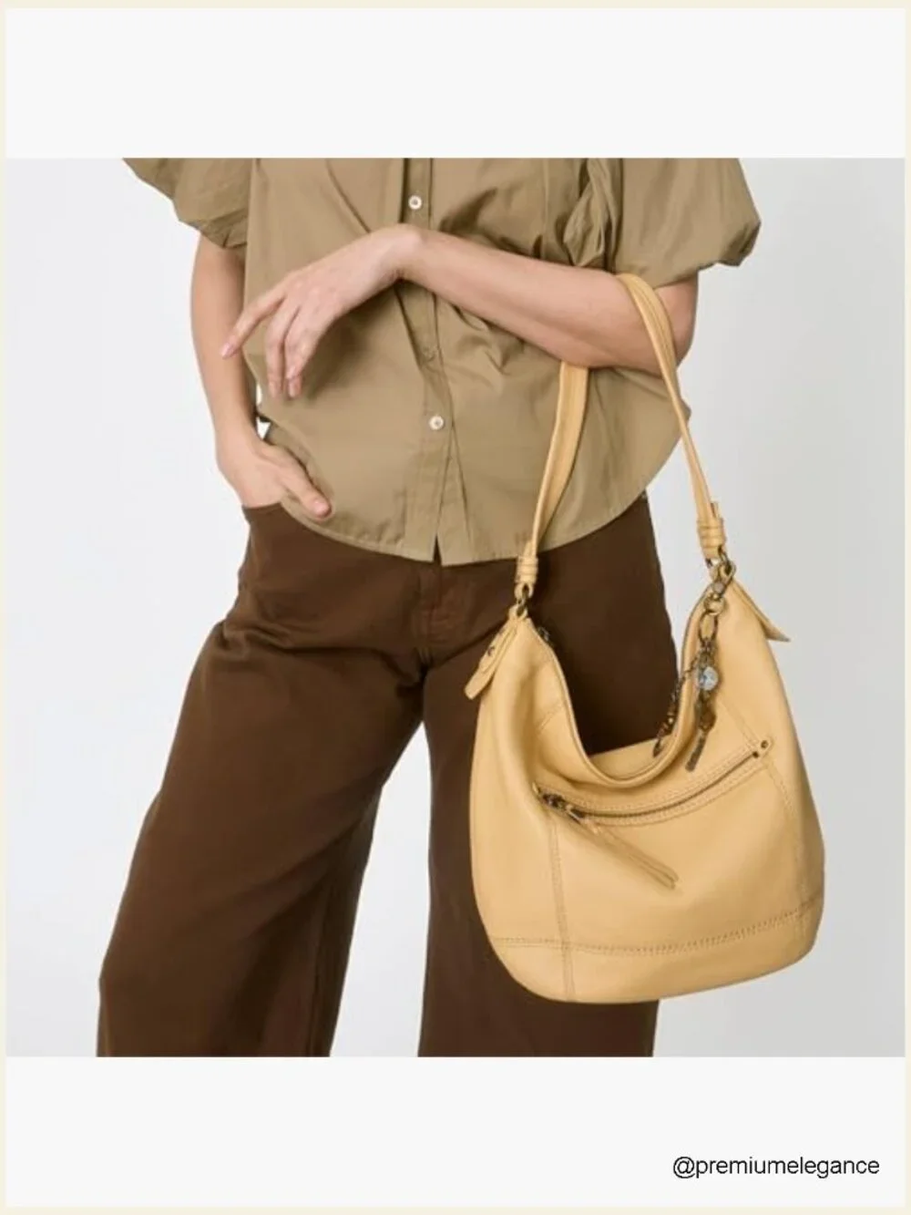 Large Leather Hobo Bag with Zipper Pocket - Everyday Travel Purse
